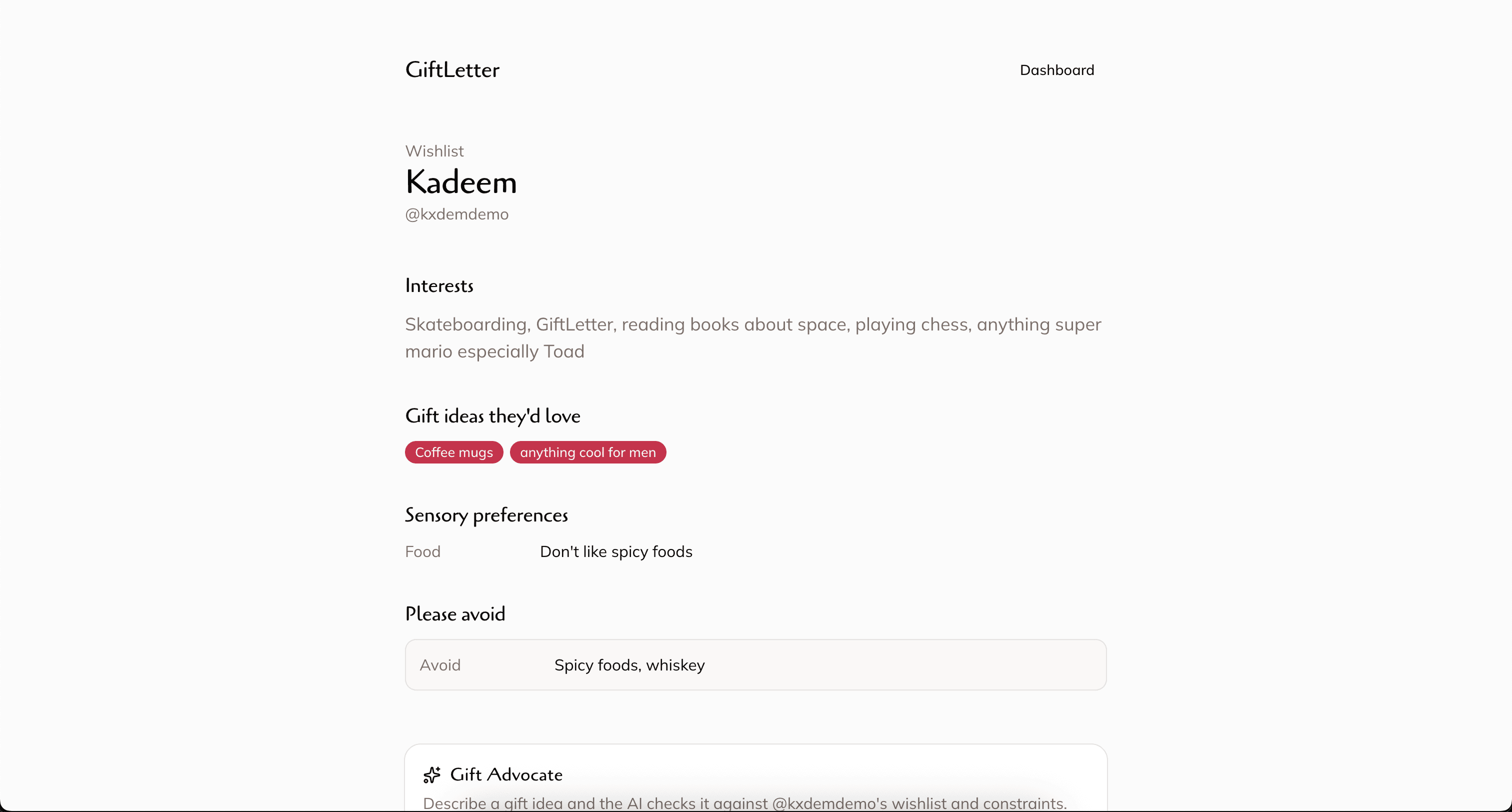 GiftLetter app — screen 6 of 6